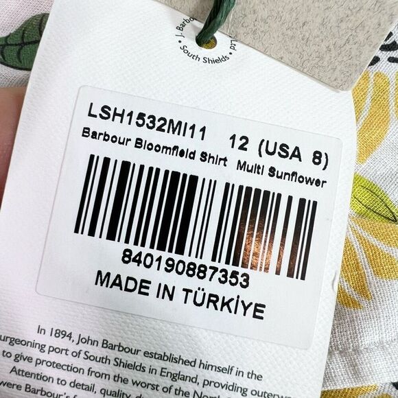 Barbour Top Womens 8 Yellow Floral Linen Blend Bloomfield Shirt NWT Button Down - Picture 2 of 10